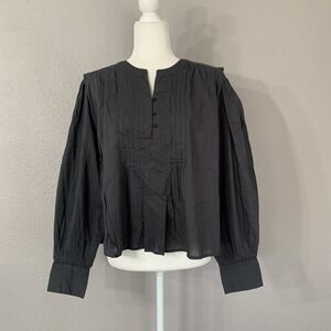 NWT Broadway 38 Women's XL Dark Gray 100% Cotton V-Neck Pintuck Babydoll Blouse